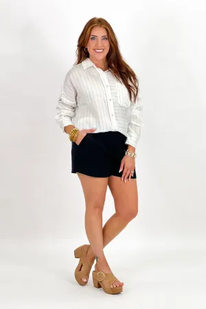 Black Elastic Waist Shorts