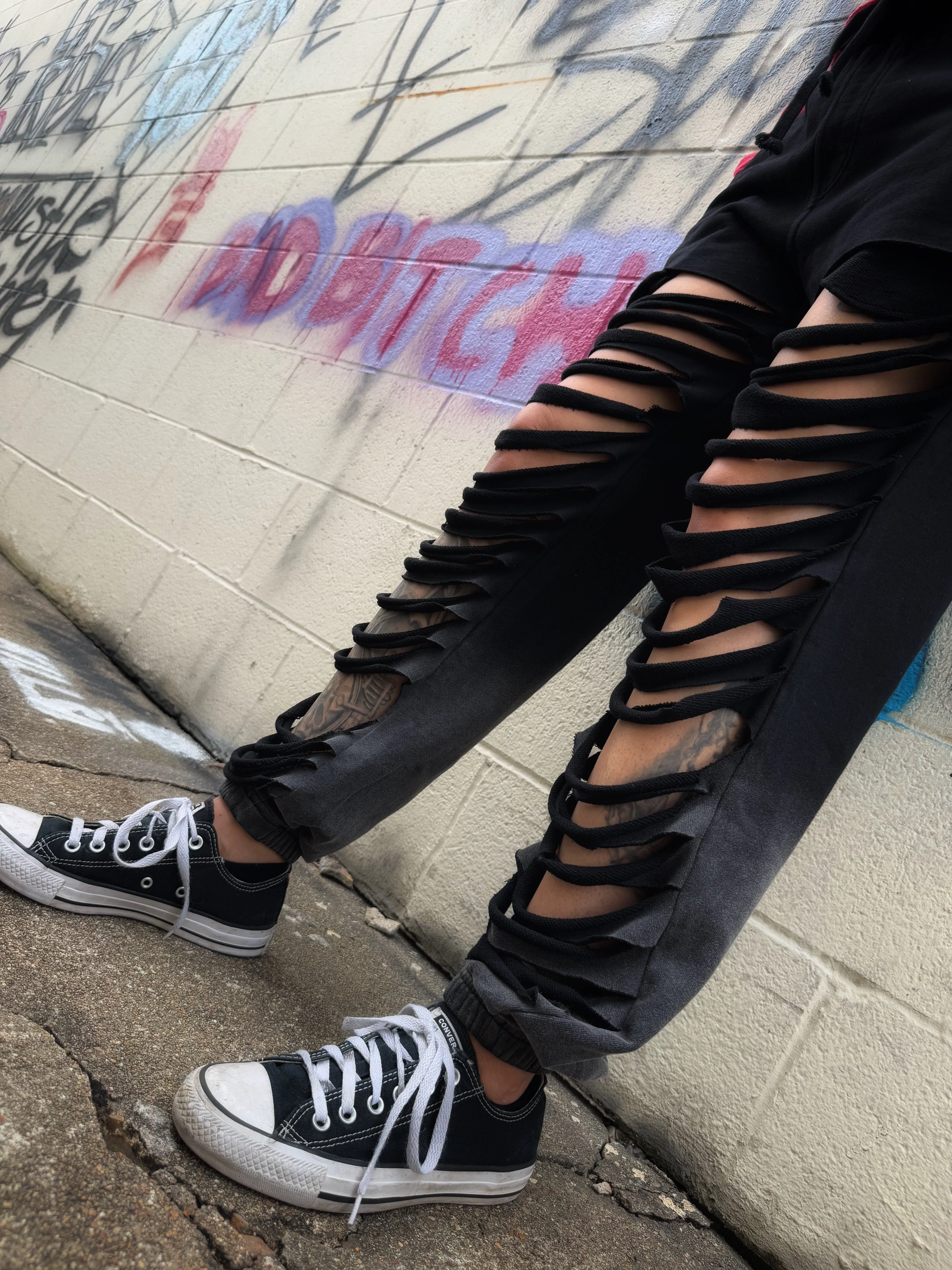 BLACK FADED ROAD RASH JOGGERS