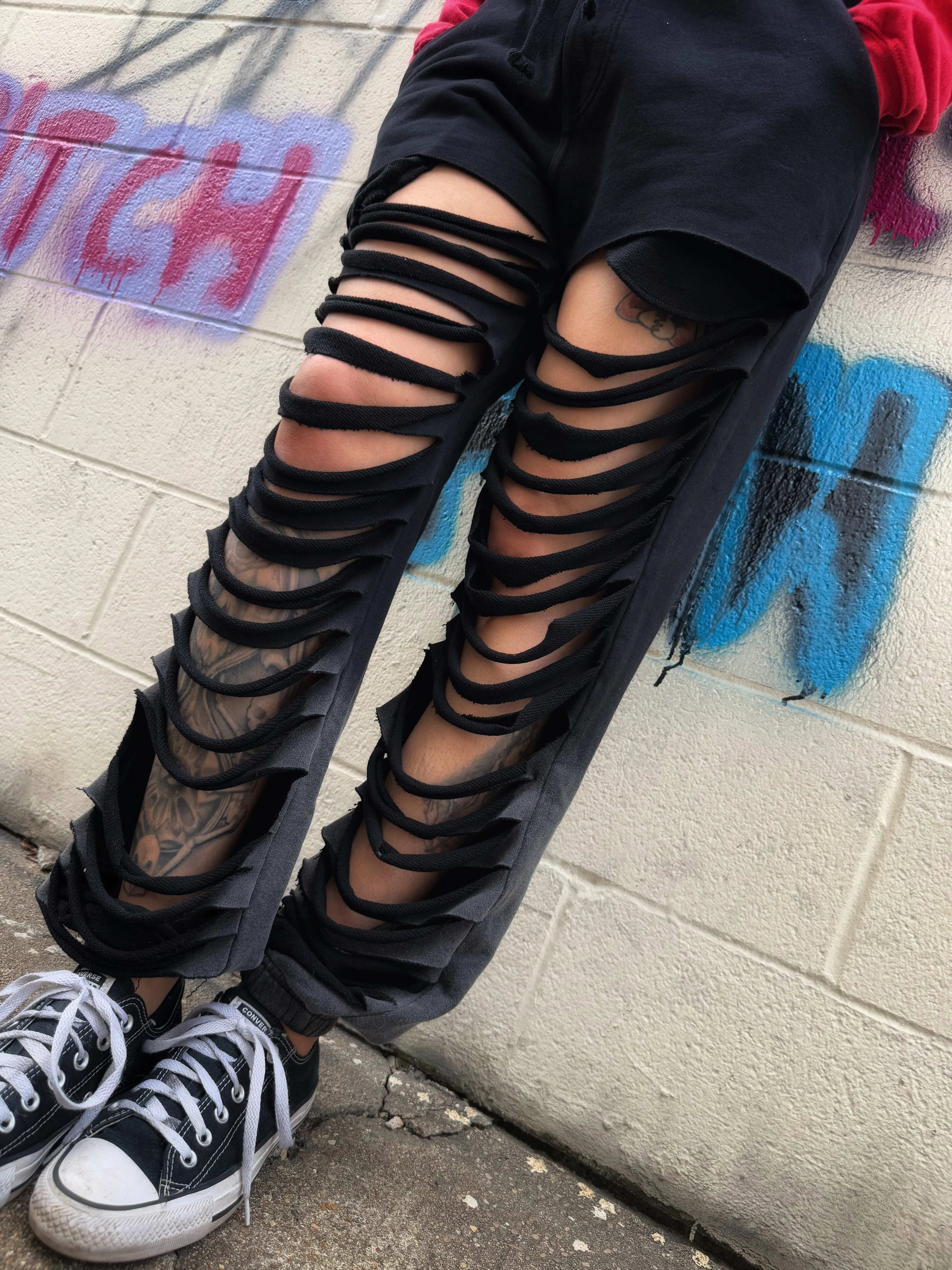 BLACK FADED ROAD RASH JOGGERS