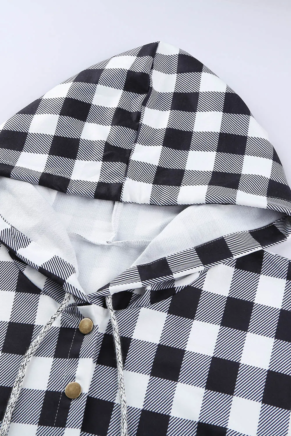 Black Plaid Splicing Pocketed Hoodie