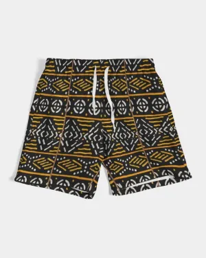 Black Yellow Bogolan African Print Men's Swim Trunk
