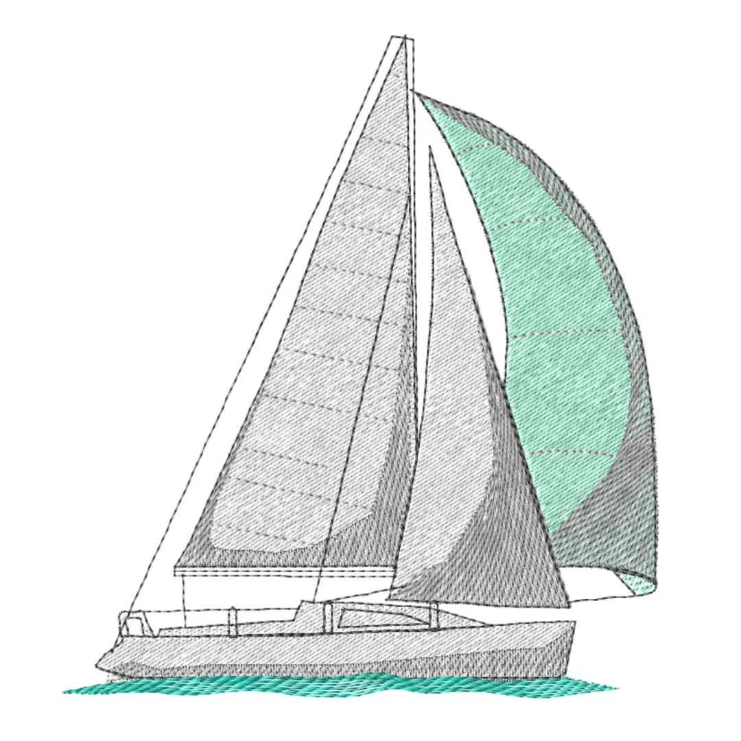 Blue and Grey Sailboat Machine Embroidery Design