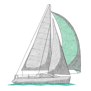 Blue and Grey Sailboat Machine Embroidery Design