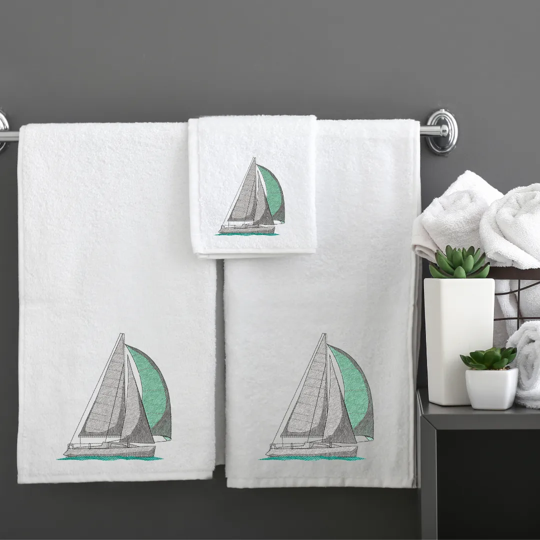 Blue and Grey Sailboat Machine Embroidery Design