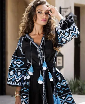 Blue embroidered dress