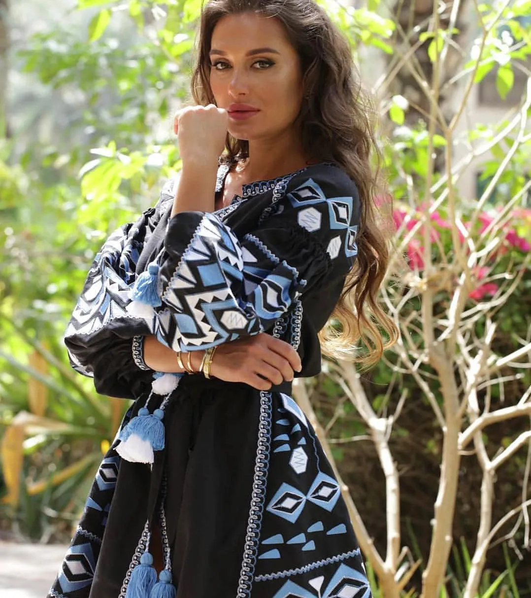 Blue embroidered dress