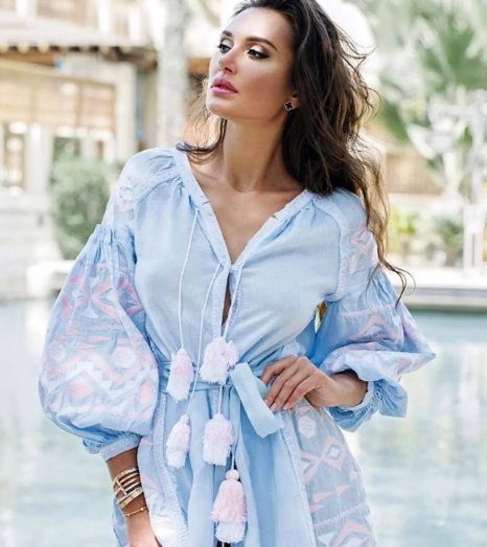 Blue embroidered dress