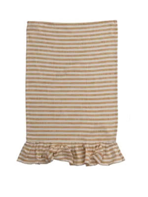 Cotton Striped Ruffle Tea Towel - Mustard