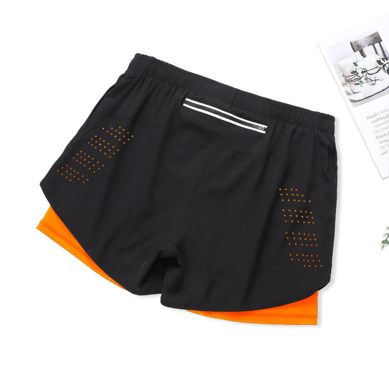 Double Layer Fitness Sports Quick Dry Shorts with inner lining designed for cell phone wallets