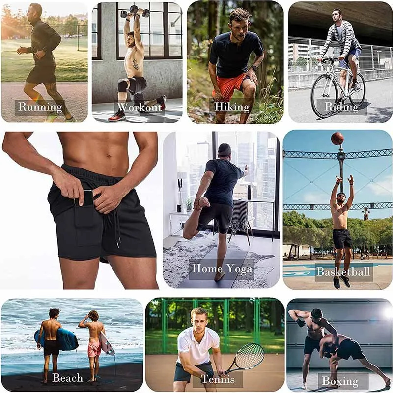 Double Layer Fitness Sports Quick Dry Shorts with inner lining designed for cell phone wallets