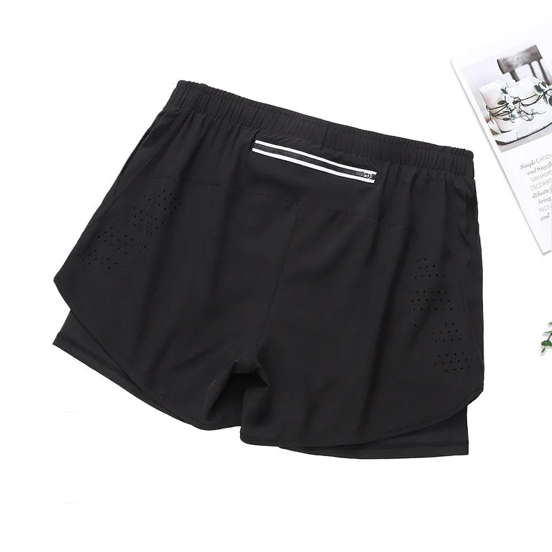 Double Layer Fitness Sports Quick Dry Shorts with inner lining designed for cell phone wallets