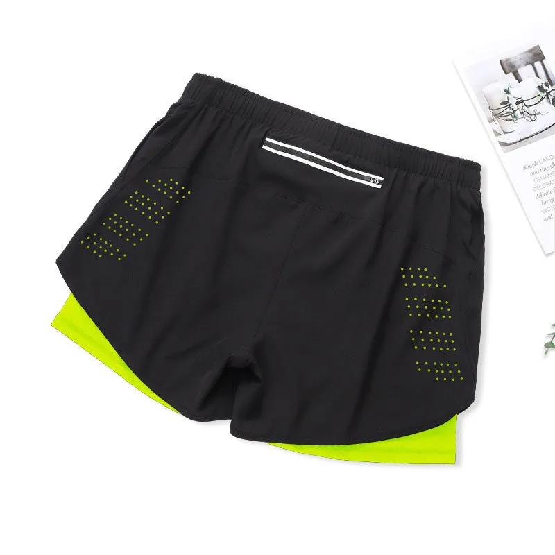 Double Layer Fitness Sports Quick Dry Shorts with inner lining designed for cell phone wallets