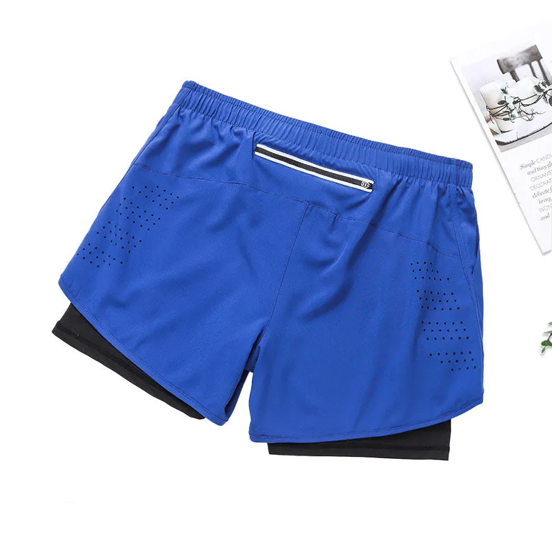 Double Layer Fitness Sports Quick Dry Shorts with inner lining designed for cell phone wallets