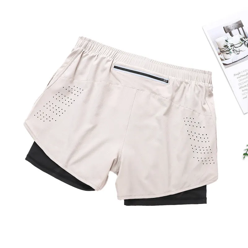 Double Layer Fitness Sports Quick Dry Shorts with inner lining designed for cell phone wallets