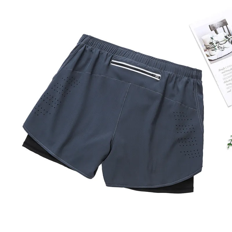 Double Layer Fitness Sports Quick Dry Shorts with inner lining designed for cell phone wallets