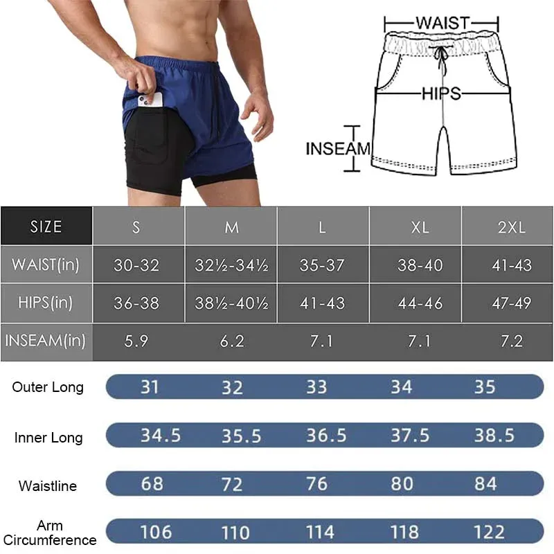 Double Layer Fitness Sports Quick Dry Shorts with inner lining designed for cell phone wallets