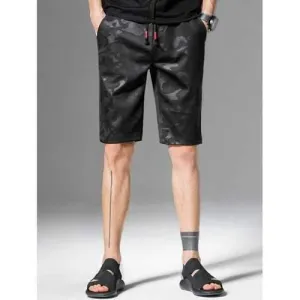 Drawstring Elastic Waist Camo Shorts - Black 3xl