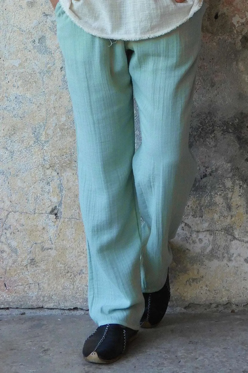 DUNE Men's Organic Gauze Cotton Pants (Army Green, Dusty Mint)