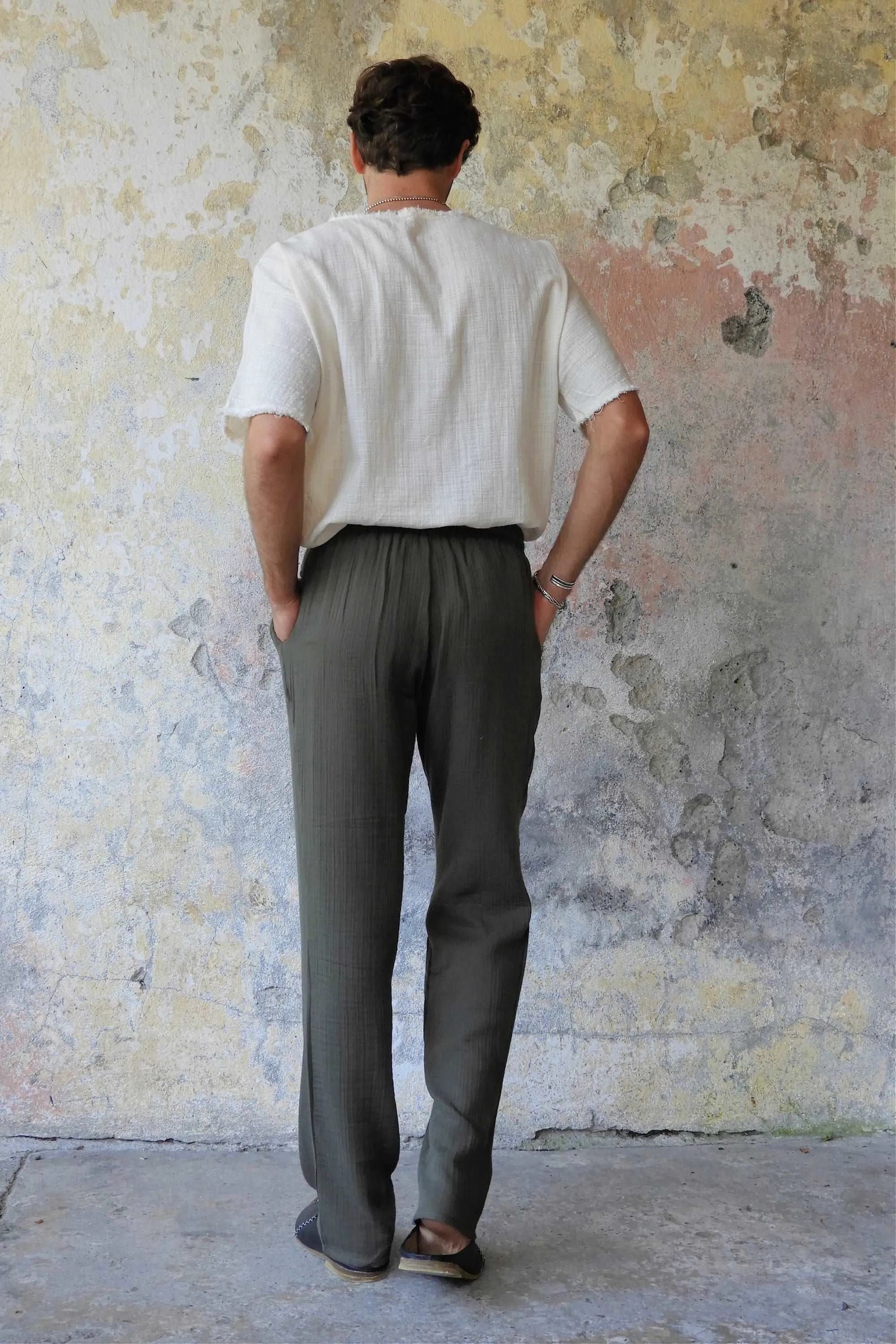 DUNE Men's Organic Gauze Cotton Pants (Army Green, Dusty Mint)