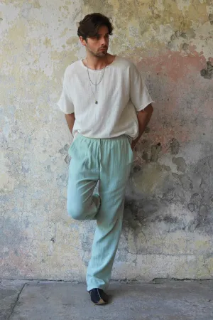 DUNE Men's Organic Gauze Cotton Pants (Army Green, Dusty Mint)