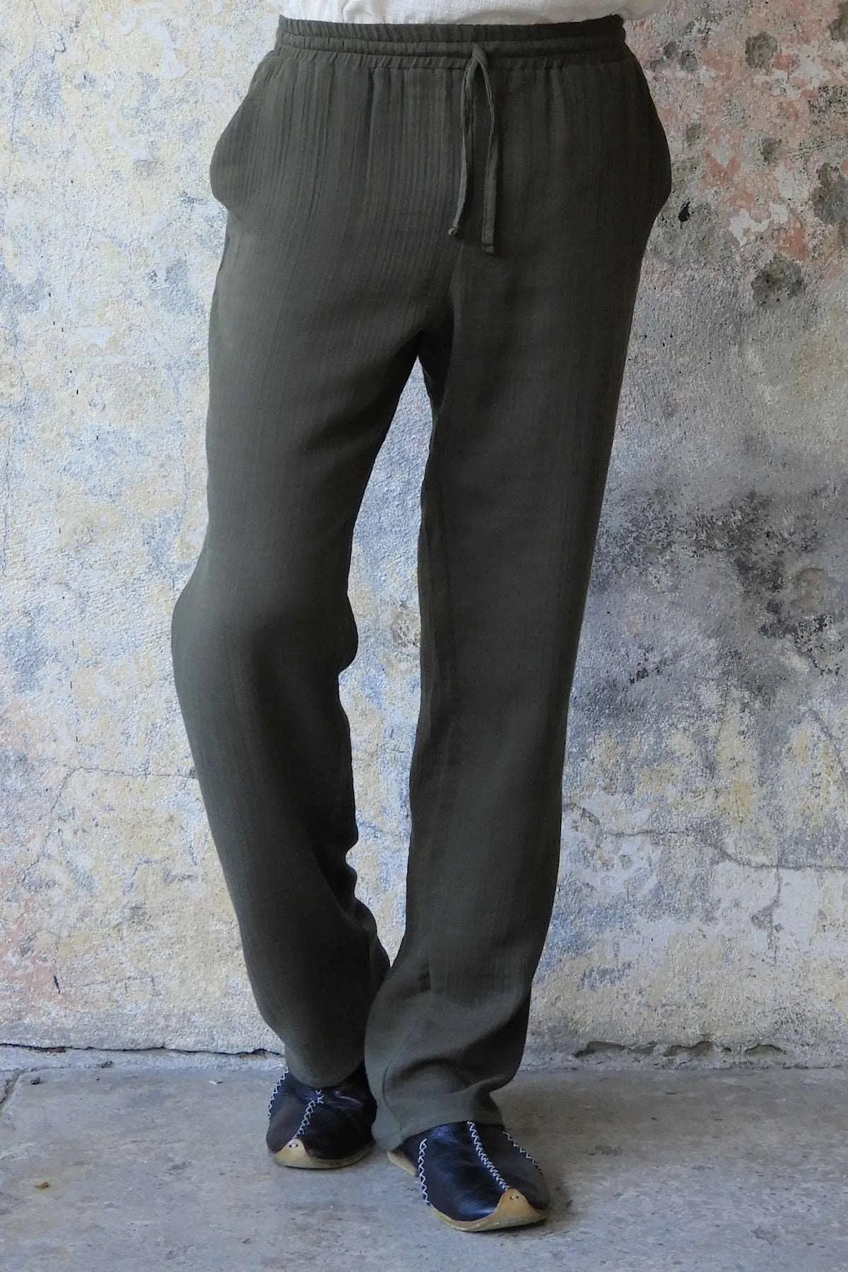 DUNE Men's Organic Gauze Cotton Pants (Army Green, Dusty Mint)