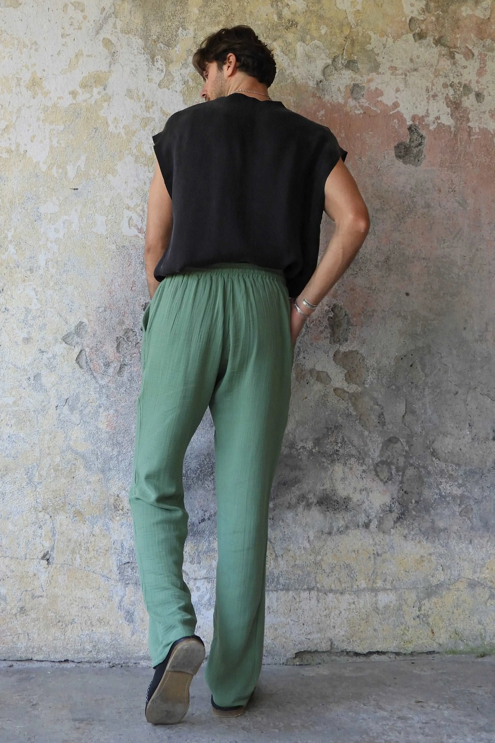 DUNE Men's Organic Gauze Cotton Pants (Dark Blue, Green)