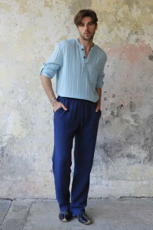 DUNE Men's Organic Gauze Cotton Pants (Dark Blue, Green)