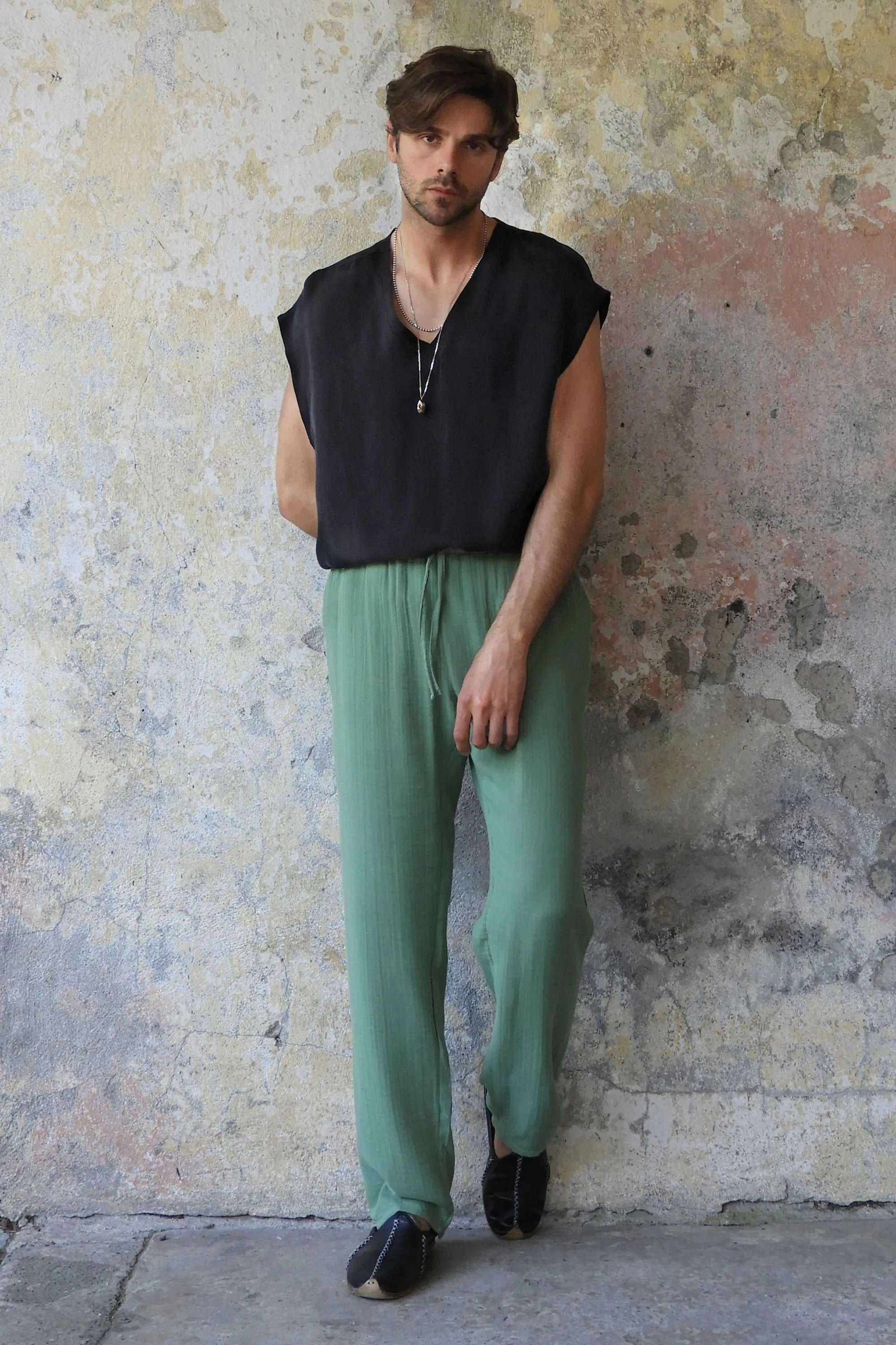 DUNE Men's Organic Gauze Cotton Pants (Dark Blue, Green)