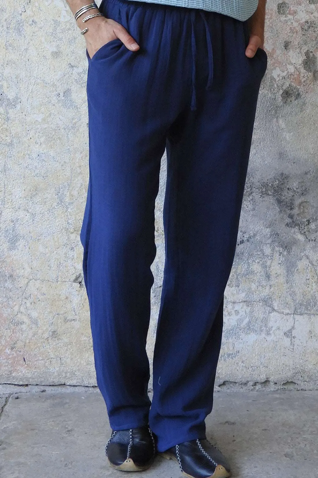 DUNE Men's Organic Gauze Cotton Pants (Dark Blue, Green)