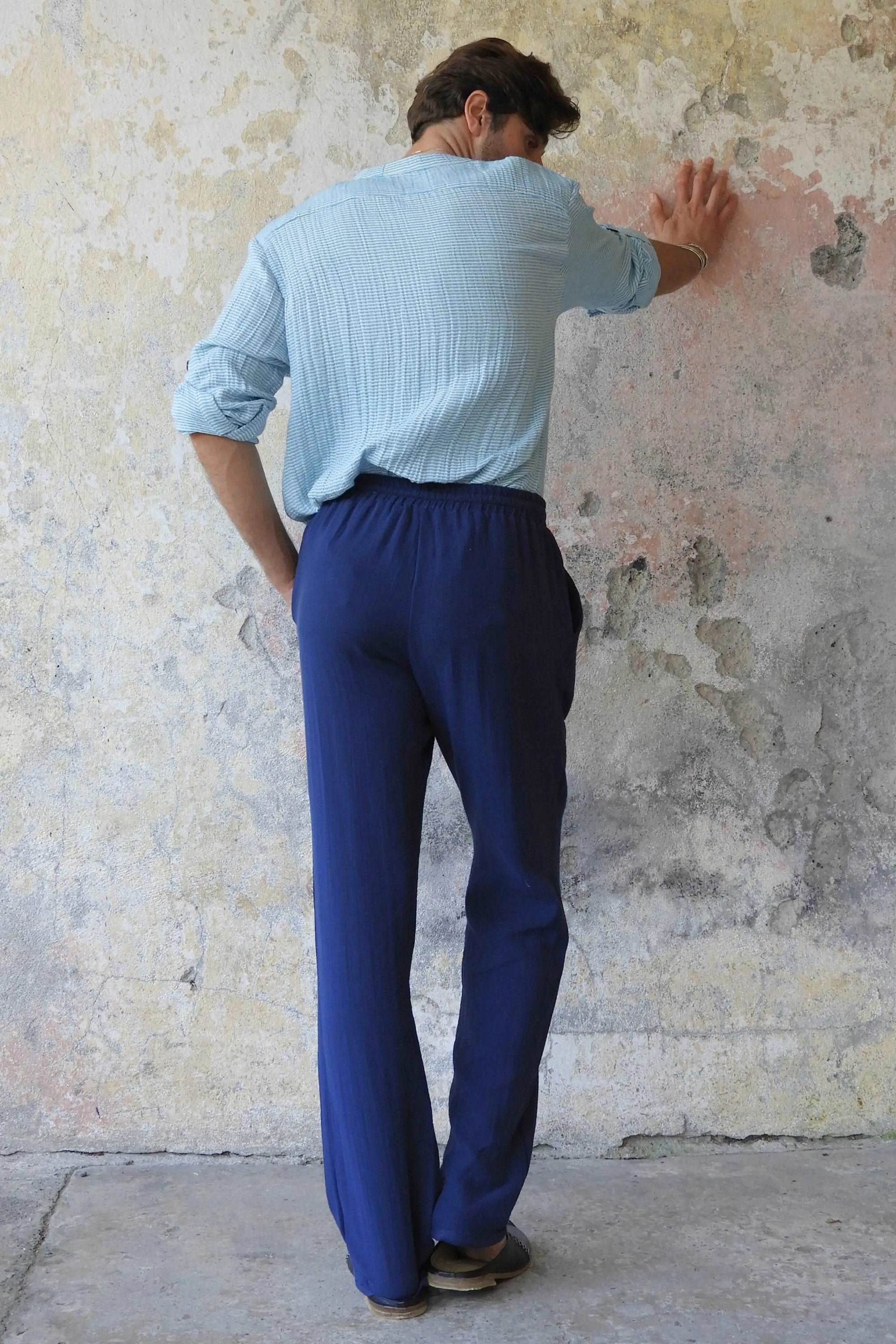 DUNE Men's Organic Gauze Cotton Pants (Dark Blue, Green)