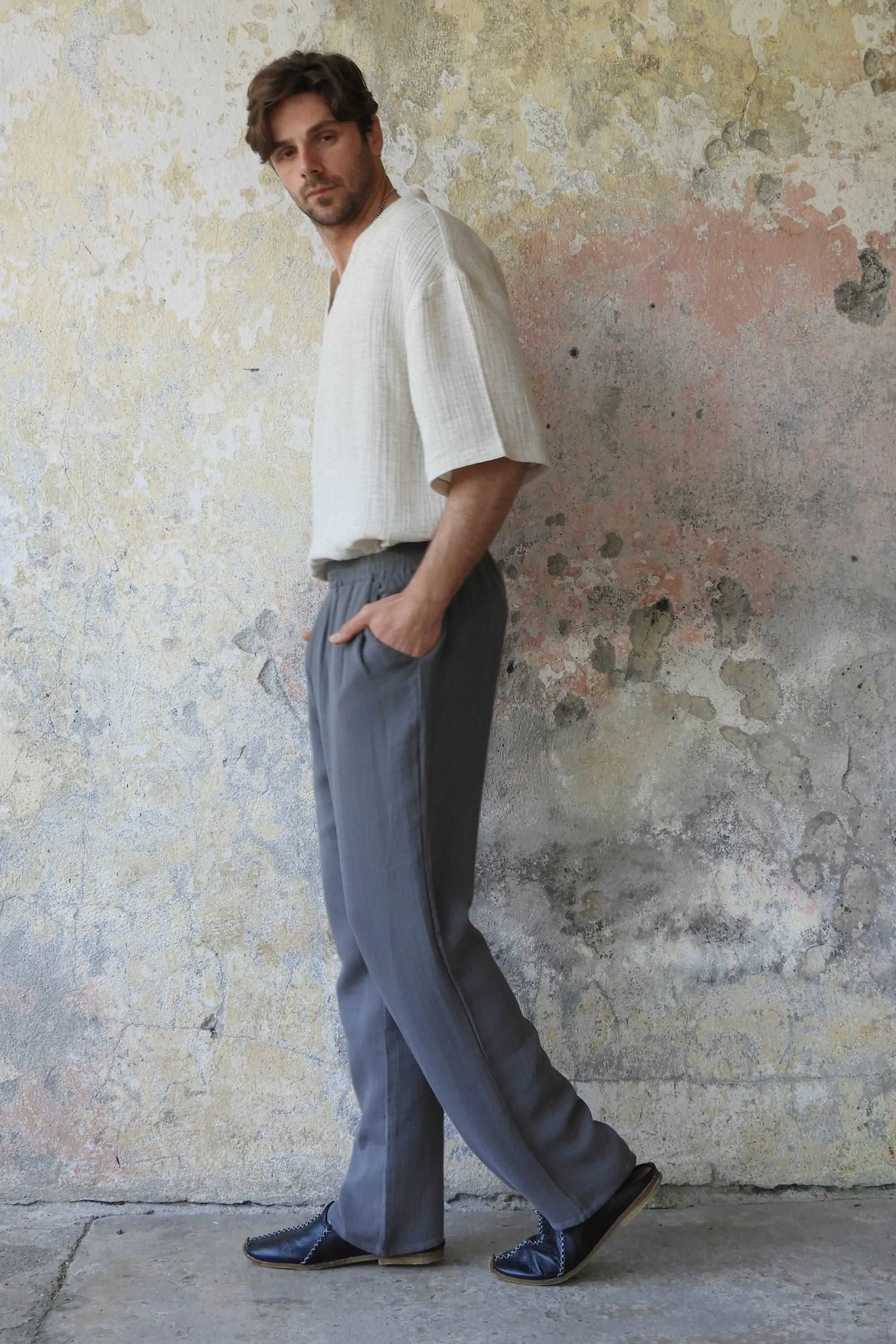 DUNE Men's Organic Gauze Cotton Pants (Dark Gray)