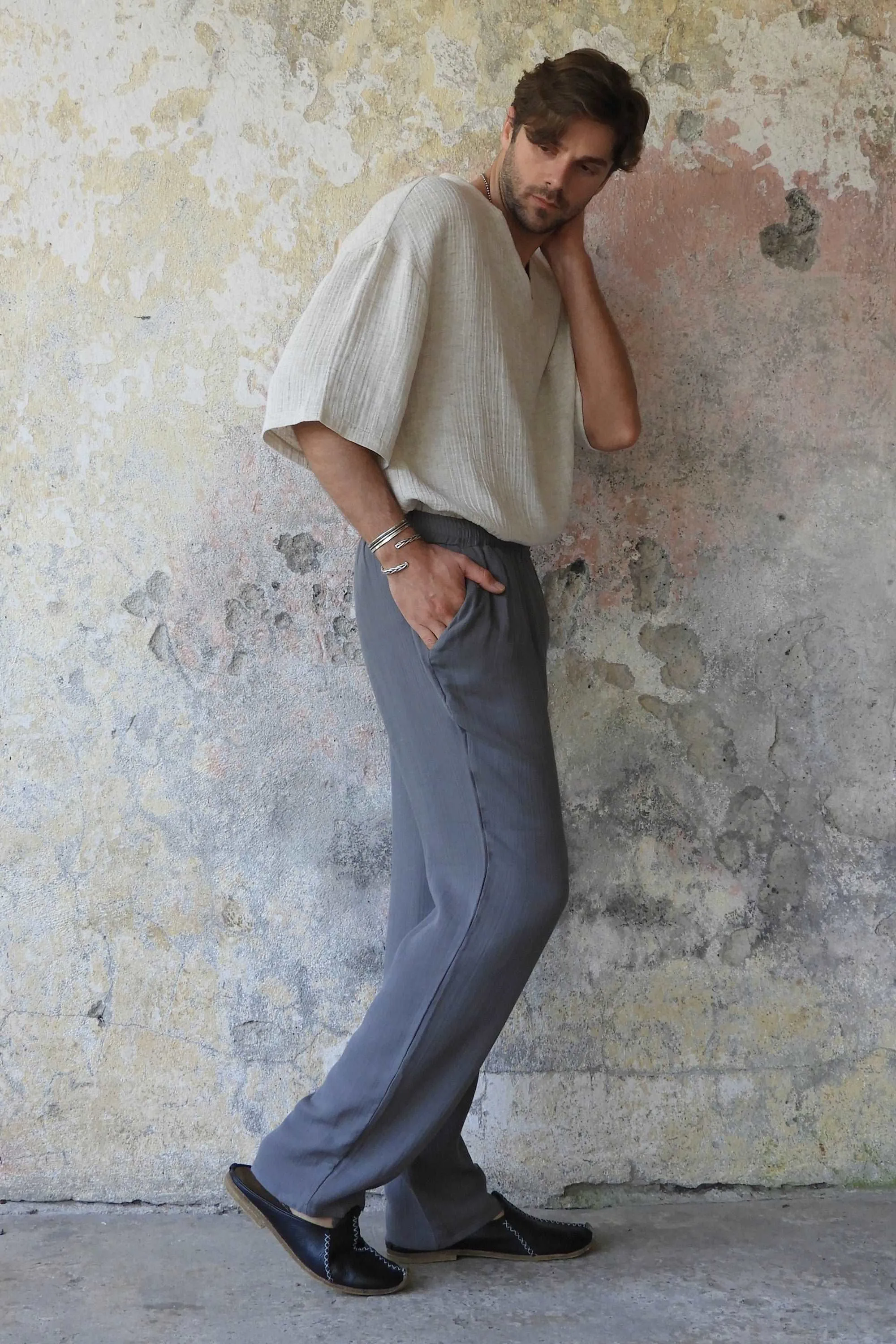 DUNE Men's Organic Gauze Cotton Pants (Dark Gray)
