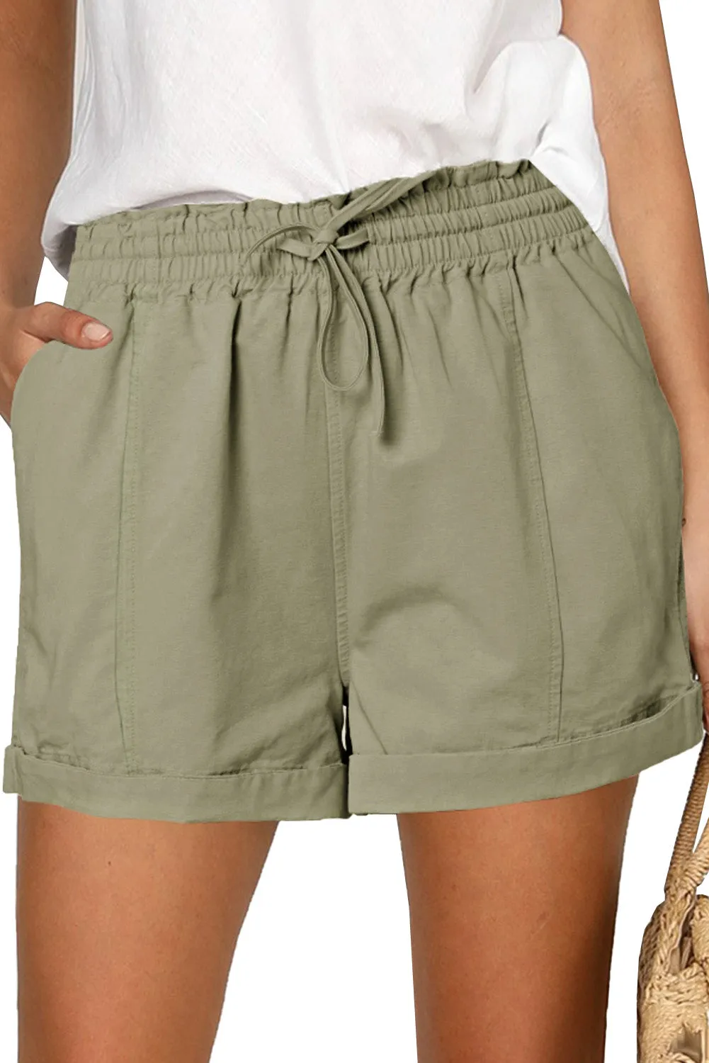 Elastic Waist Drawstring Roll Hem Shorts