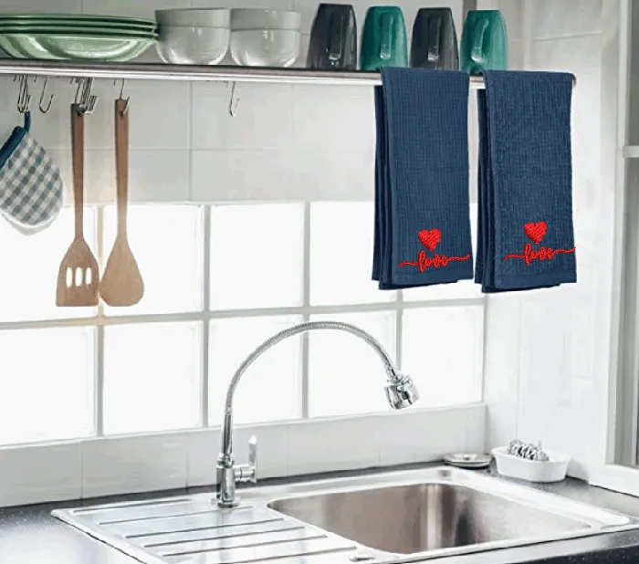 Embroidered Love Waffle Towel