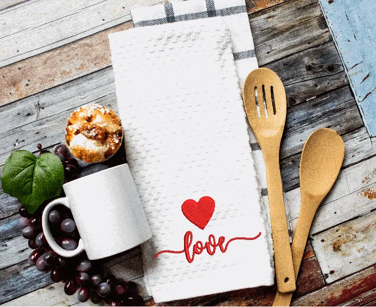 Embroidered Love Waffle Towel