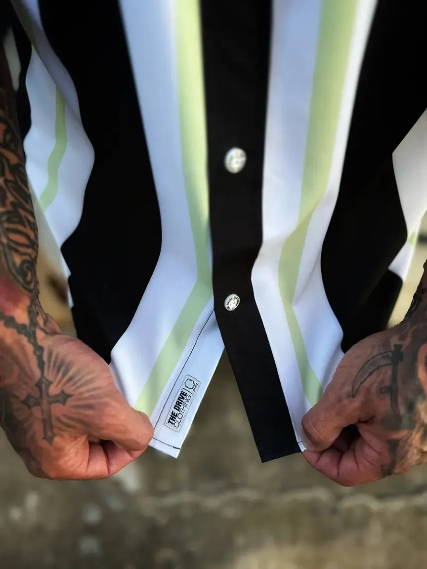 ESSENTIAL BLACK & LIME STRIPE BUTTON UP
