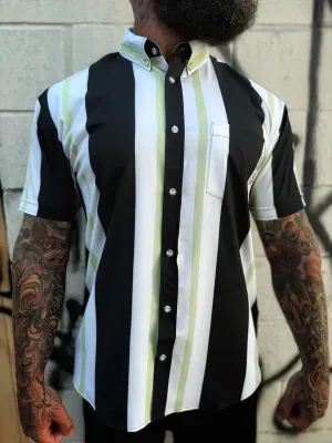 ESSENTIAL BLACK & LIME STRIPE BUTTON UP