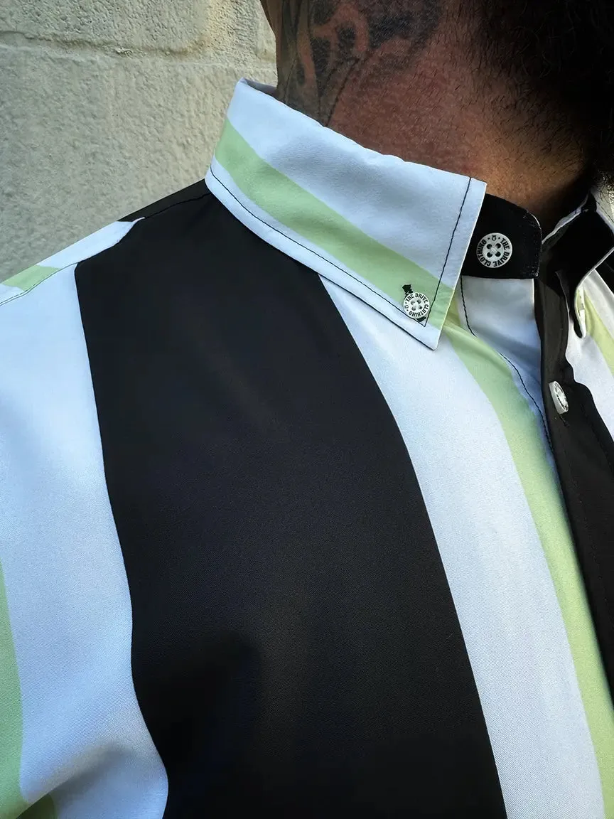 ESSENTIAL BLACK & LIME STRIPE BUTTON UP