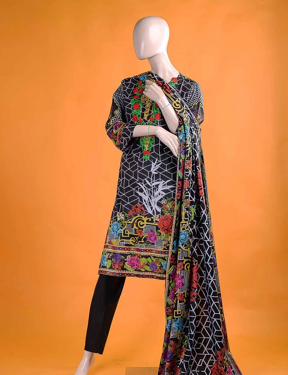 FR-2A - Abstracted Art  |  Linen Embroidered & Printed Unstitched Dress