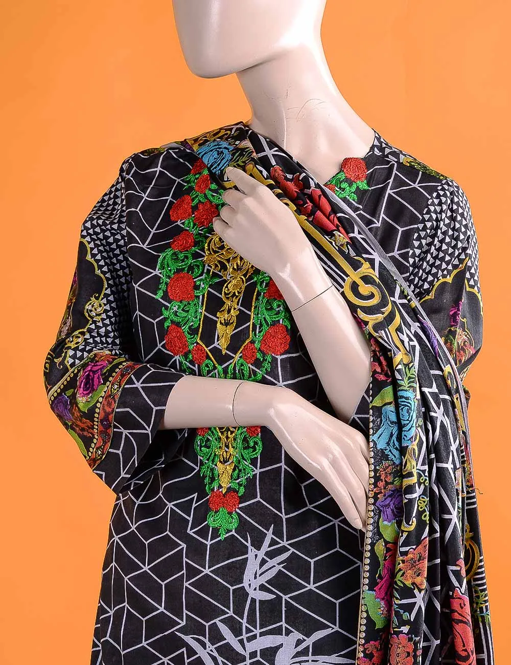 FR-2A - Abstracted Art  |  Linen Embroidered & Printed Unstitched Dress