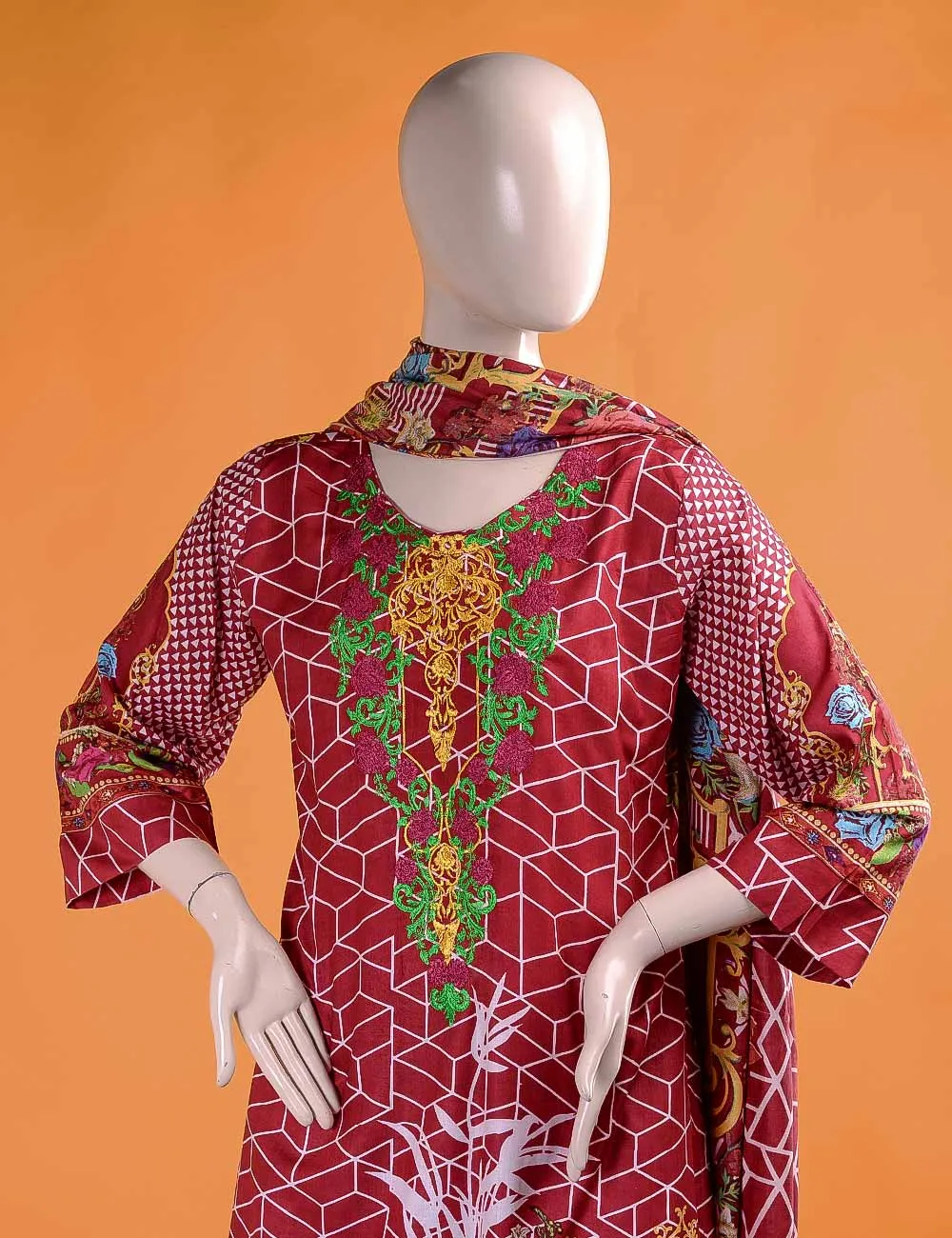 FR-2B - Abstracted Art  |  Linen Embroidered & Printed Unstitched Dress