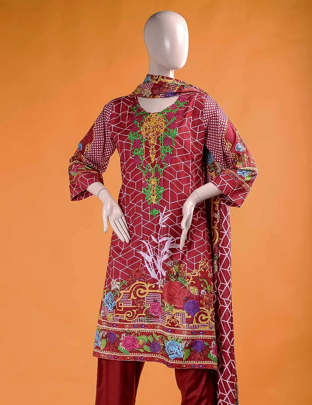 FR-2B - Abstracted Art  |  Linen Embroidered & Printed Unstitched Dress