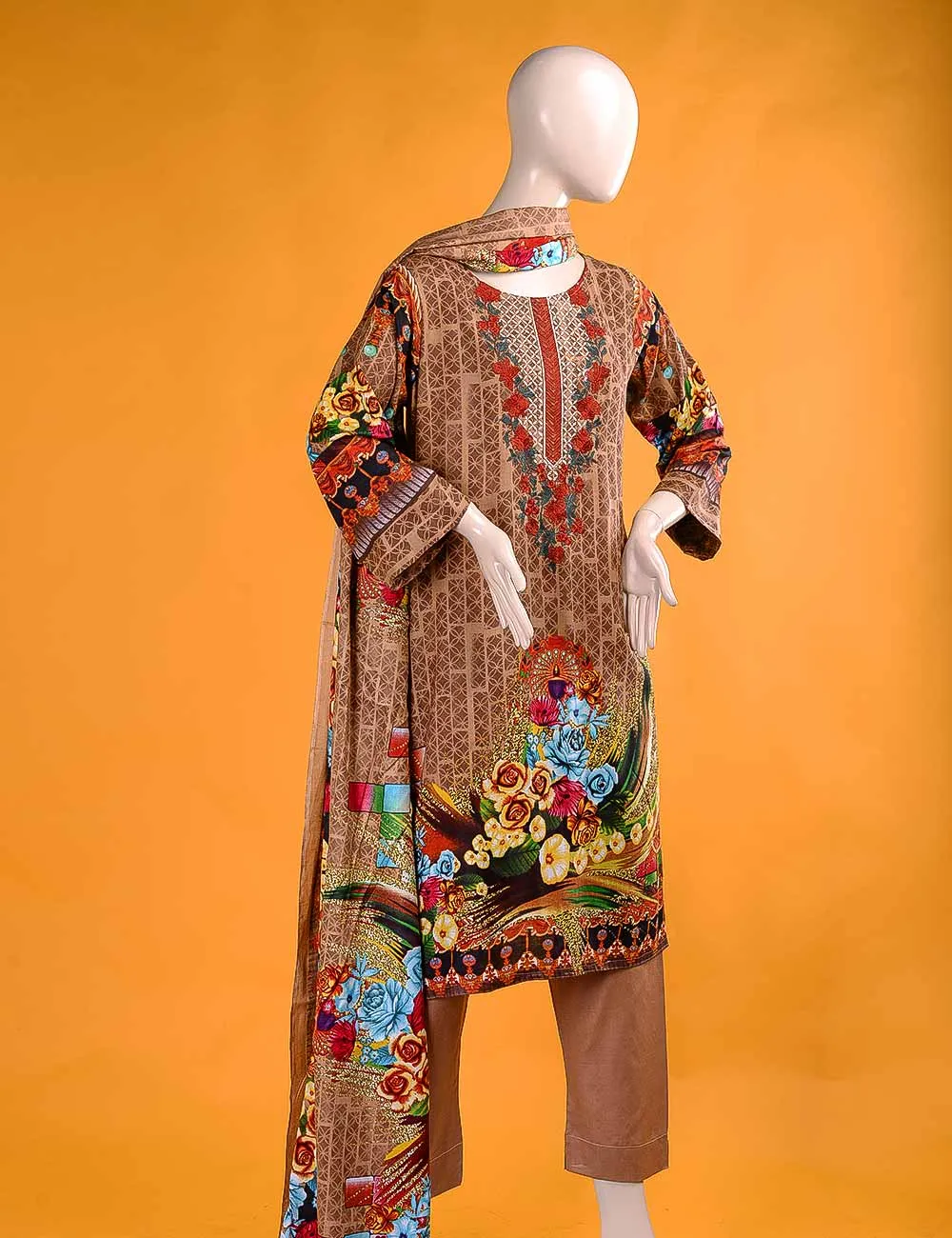 FR-3B - Magnus Style  |  Linen Embroidered & Printed Unstitched Dress
