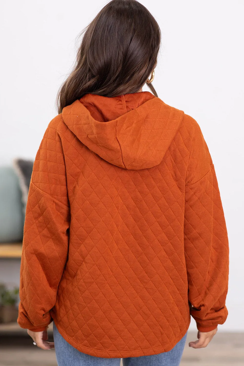 Gold Flame Lattice Textured Button Neck Pocketed Hoodie