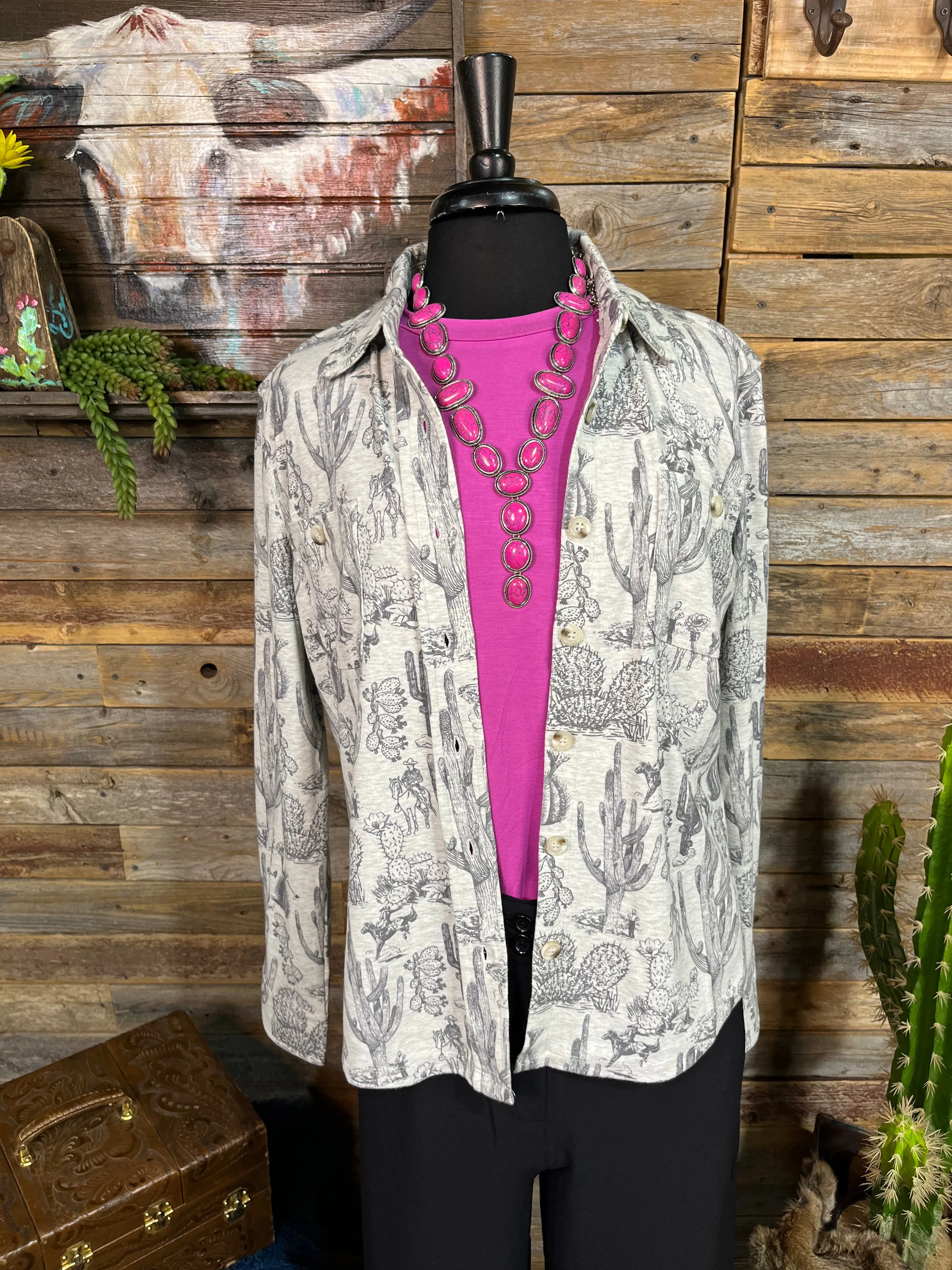 Grace Brushed Western Cactus Print Shirt Jacket