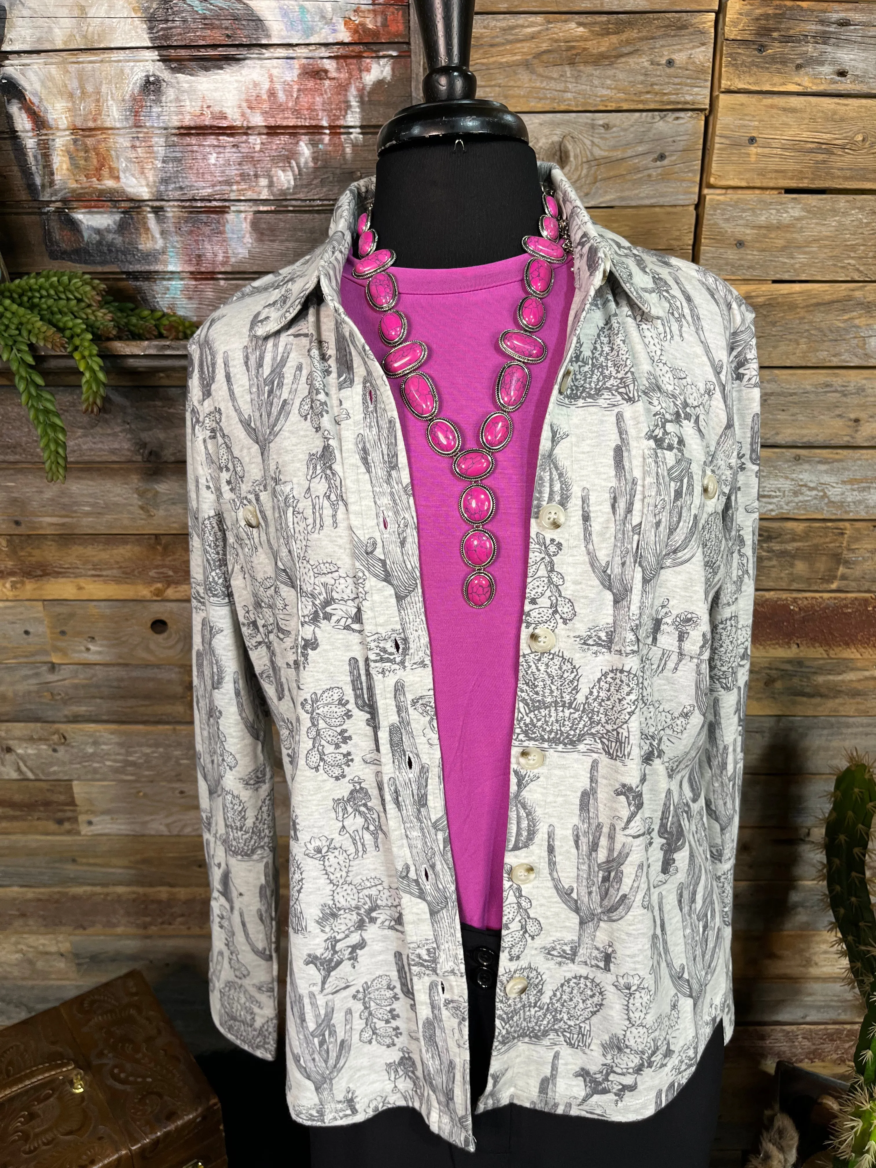 Grace Brushed Western Cactus Print Shirt Jacket