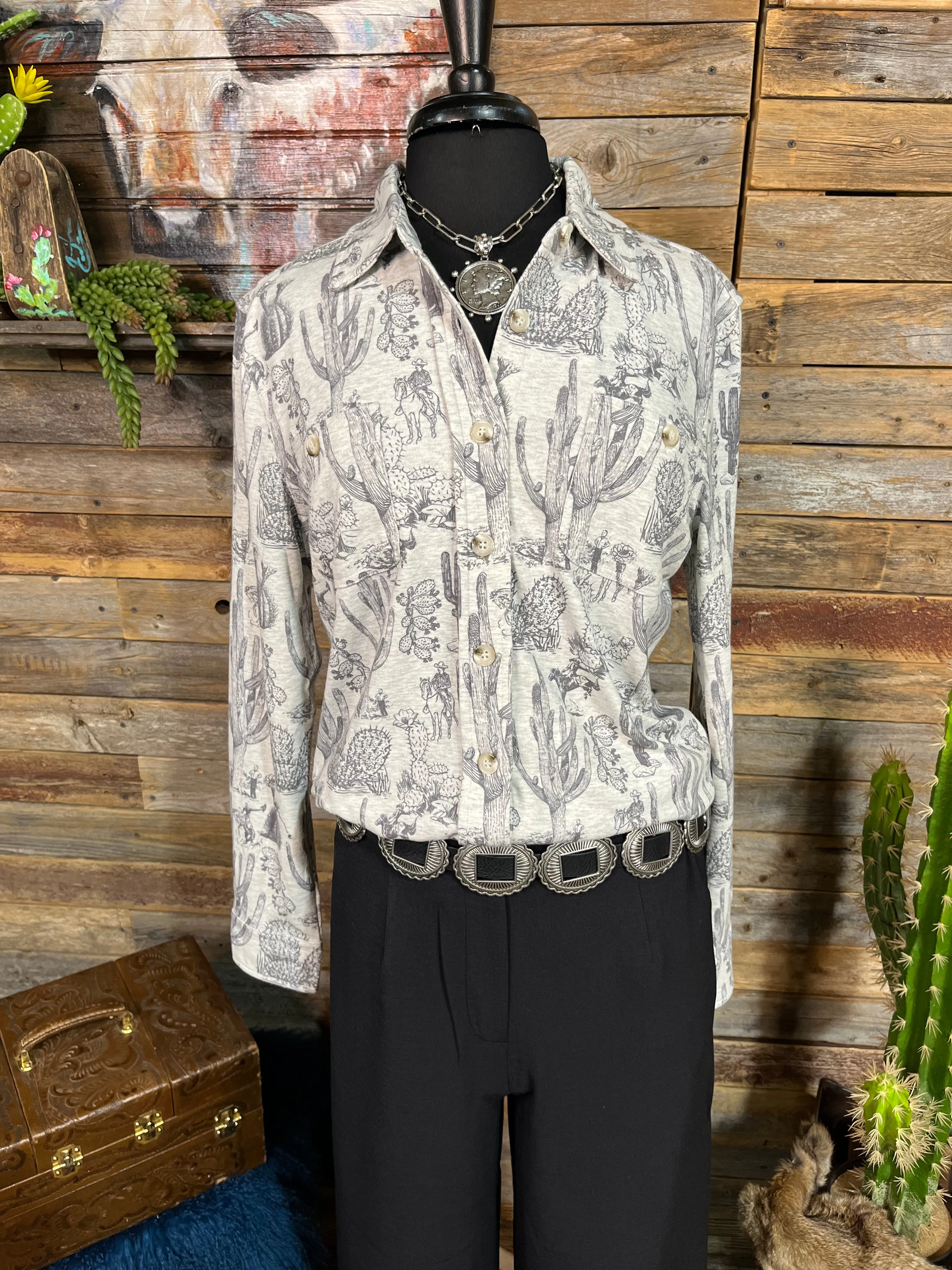 Grace Brushed Western Cactus Print Shirt Jacket