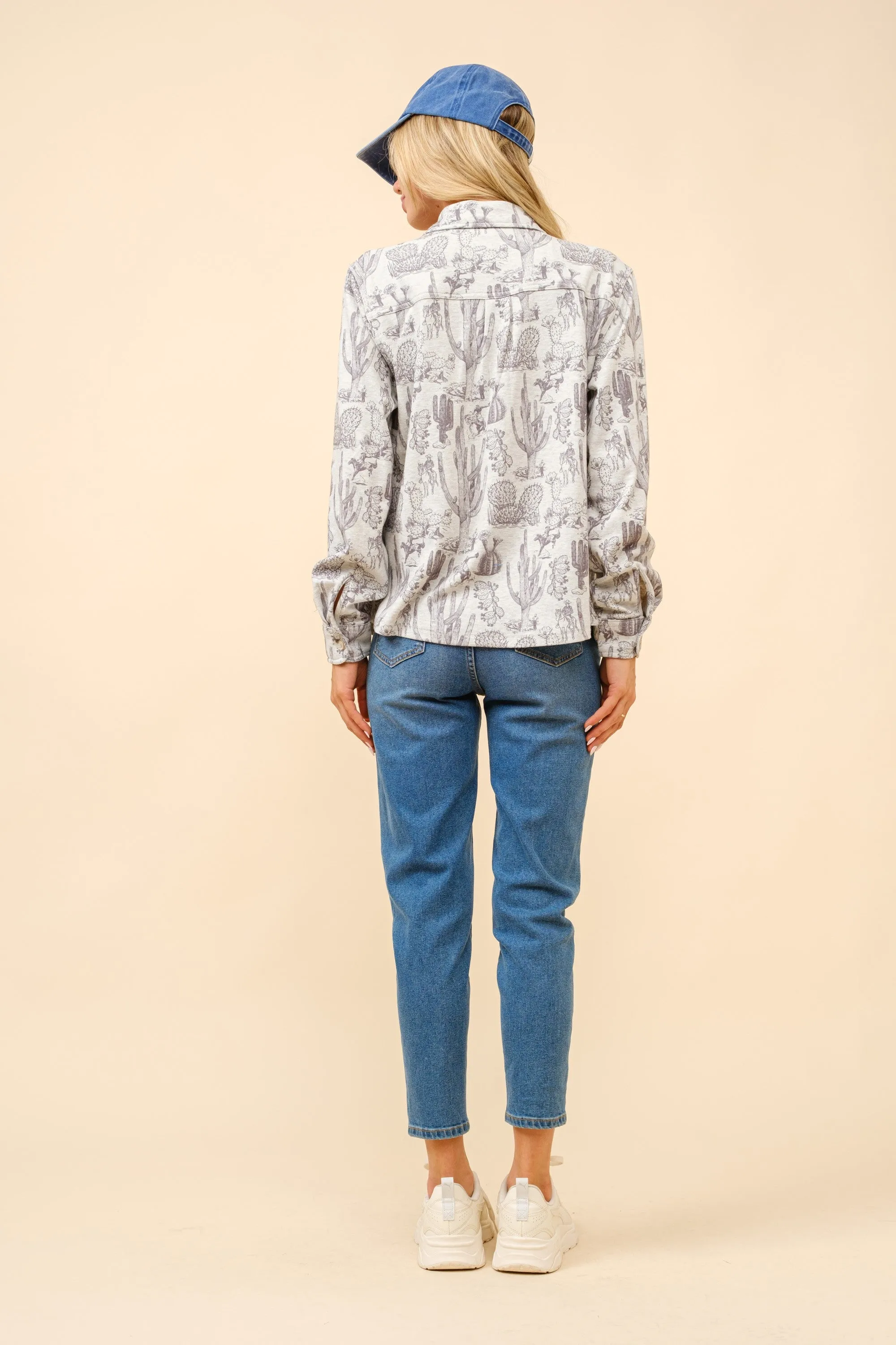 Grace Brushed Western Cactus Print Shirt Jacket