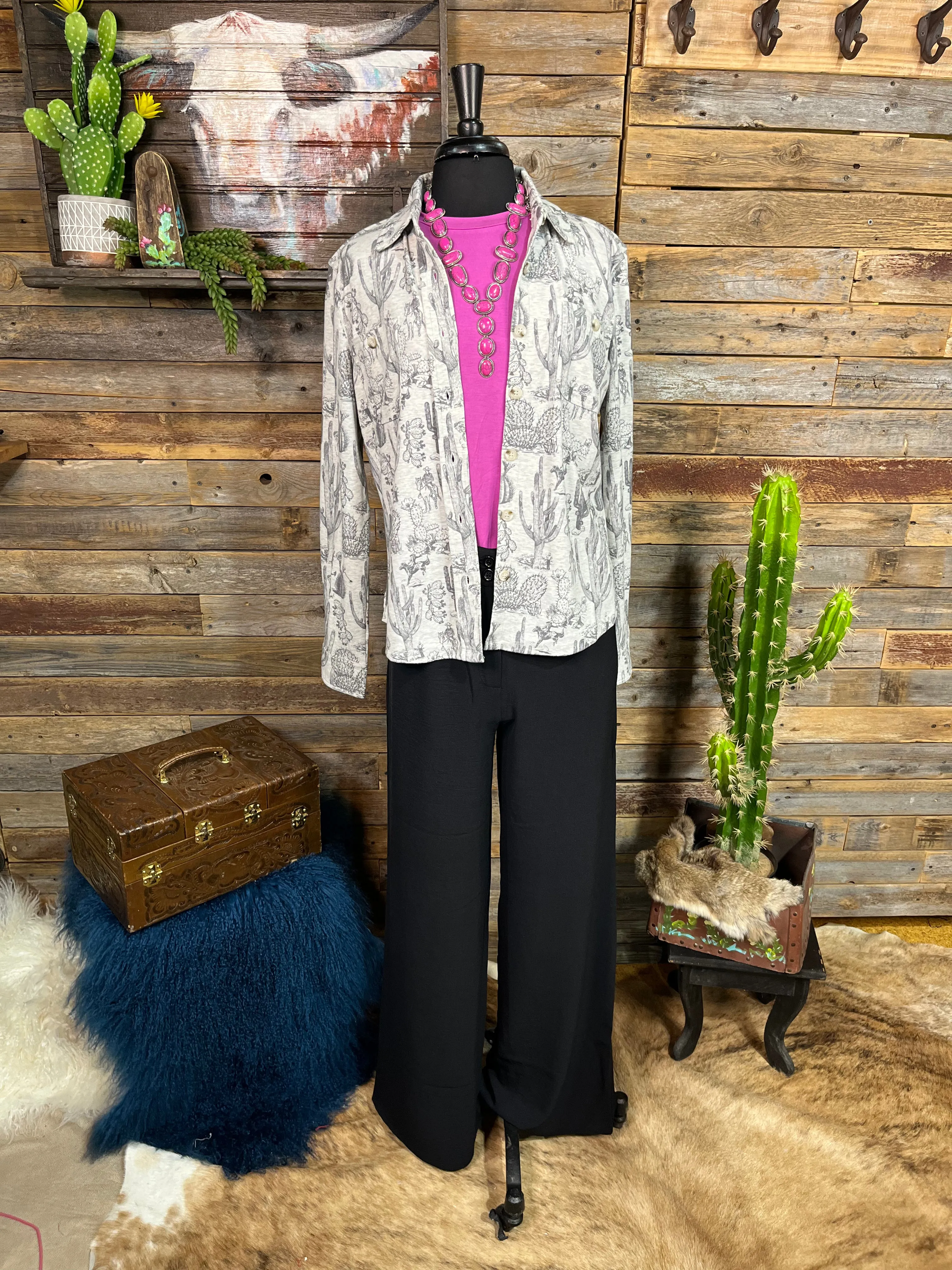 Grace Brushed Western Cactus Print Shirt Jacket