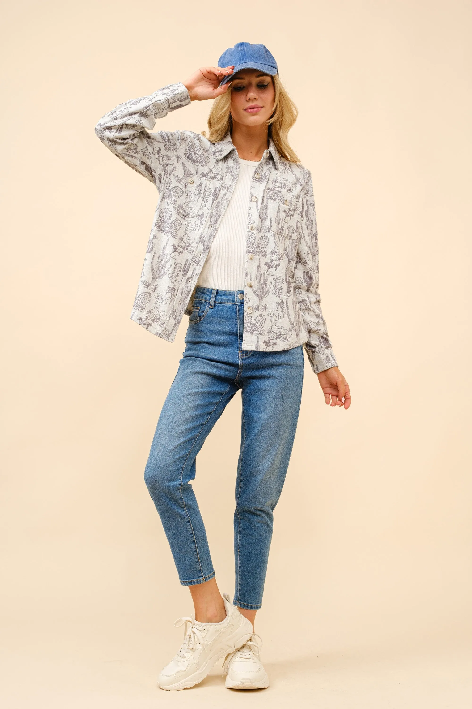 Grace Brushed Western Cactus Print Shirt Jacket